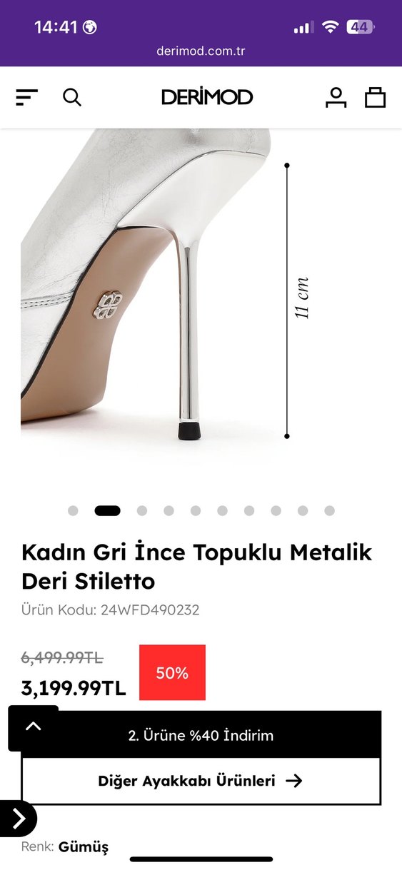 Kadın Gri İnce Topuklu Metalik Stiletto - Görsel 3