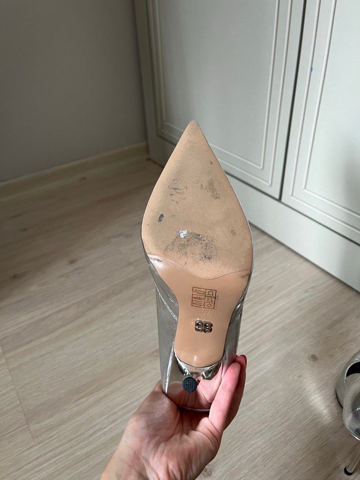 Kadın Gri İnce Topuklu Metalik Stiletto - Görsel 5