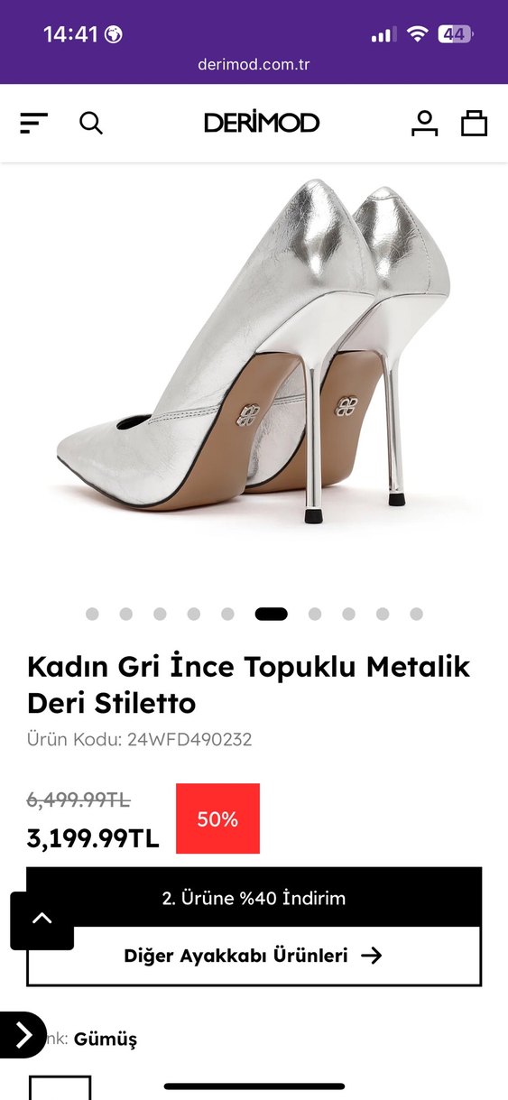 Kadın Gri İnce Topuklu Metalik Stiletto - Görsel 2