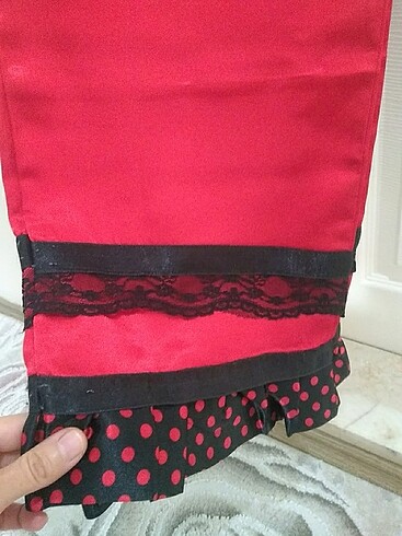 Saten çok yeni kırmızı pijama takımı - Görsel 3