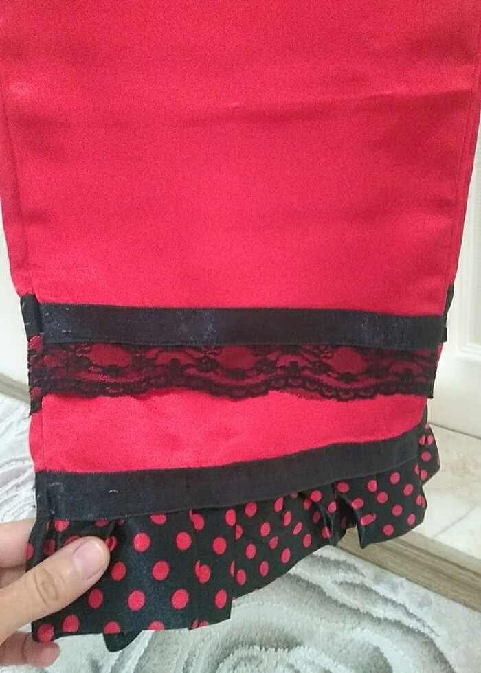 Saten çok yeni kırmızı pijama takımı - Görsel 3