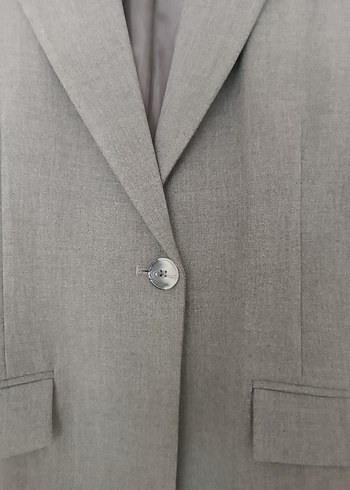 34 Beden gri Renk Gri Düğmeli Kadın Midi Blazer Ceket