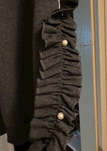 Gri Kadın Triko Düğmeli Uzun Kollu Sweatshirt - Görsel 3