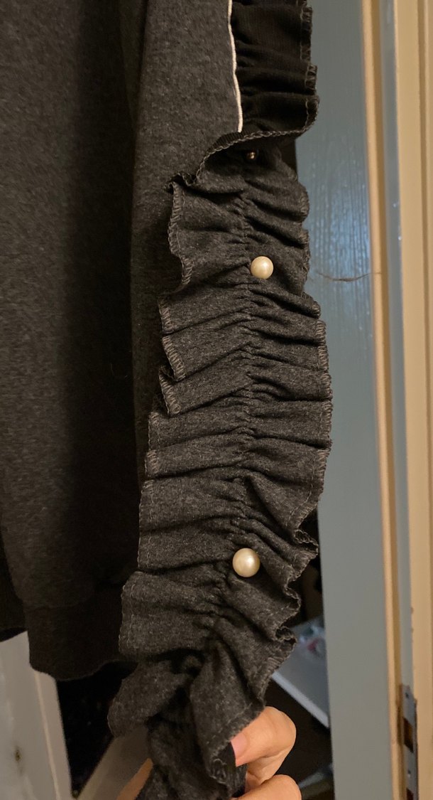 Gri Kadın Triko Düğmeli Uzun Kollu Sweatshirt - Görsel 3