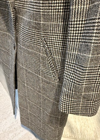 36 beden siyah beyaz kareli uzun kaban yün karışımlı - Görsel 6