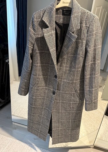 36 beden siyah beyaz kareli uzun kaban yün karışımlı - Görsel 2