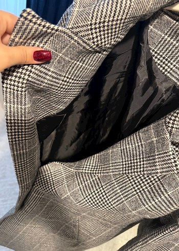 36 beden siyah beyaz kareli uzun kaban yün karışımlı - Görsel 7