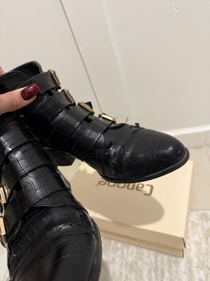 Kadın Siyah Deri Yılan Desenli Tokalı Bot - Görsel 4