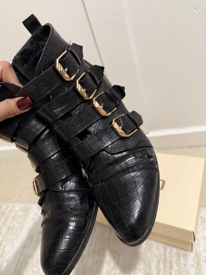 Kadın Siyah Deri Yılan Desenli Tokalı Bot - Görsel 5