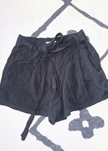 Kadın Siyah Kumaş kemerli Mini Şort - Görsel 4