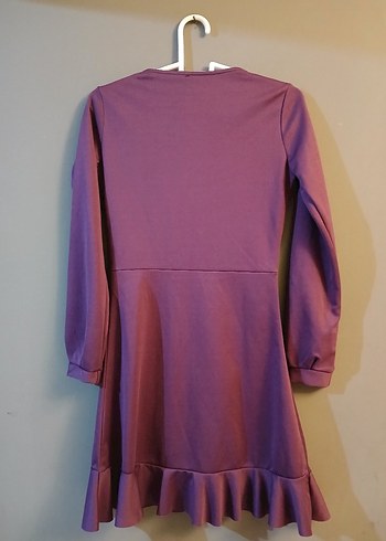 S beden Mor renk fırfır detaylı elbise - Görsel 5