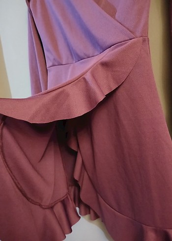 S beden Mor renk fırfır detaylı elbise - Görsel 4