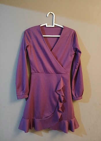 S beden Mor renk fırfır detaylı elbise - Görsel 2