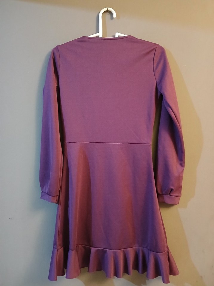 S beden Mor renk fırfır detaylı elbise - Görsel 5