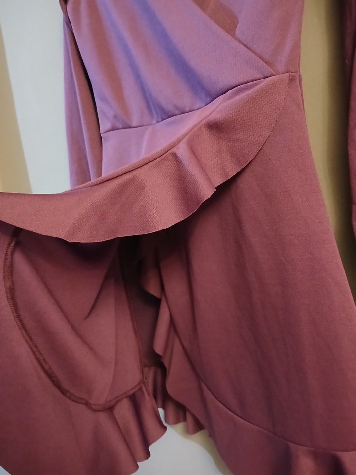 S beden Mor renk fırfır detaylı elbise - Görsel 4