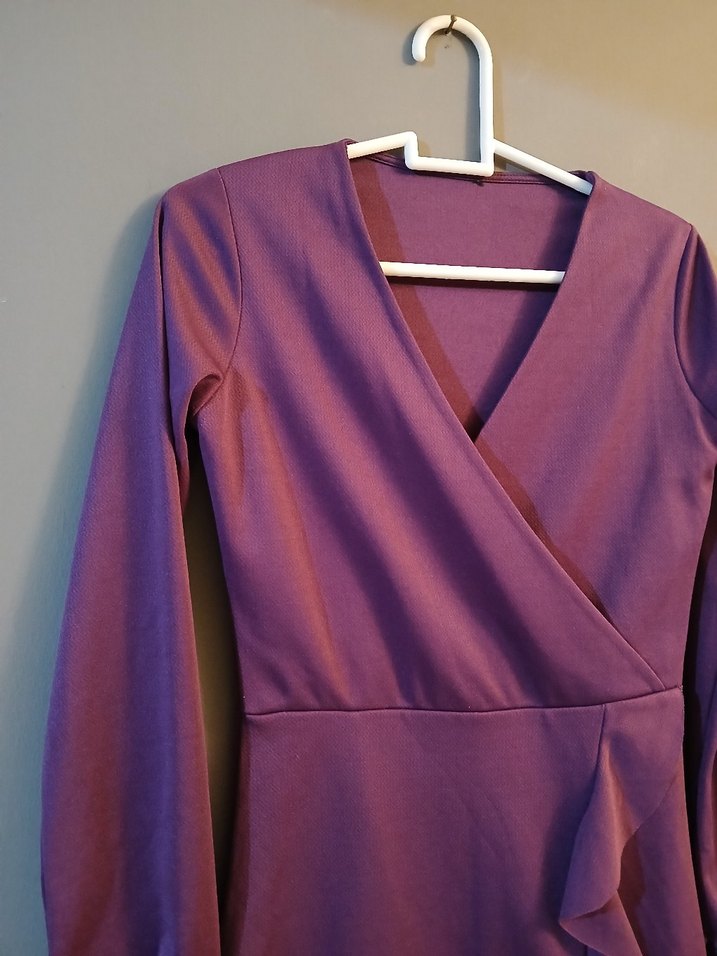 S beden Mor renk fırfır detaylı elbise - Görsel 3