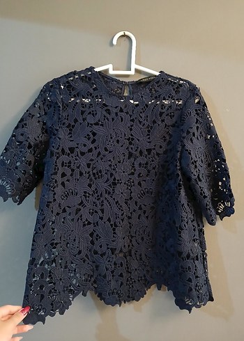 Zara marka Lacivert Dantel Detaylı Kadın Bluz