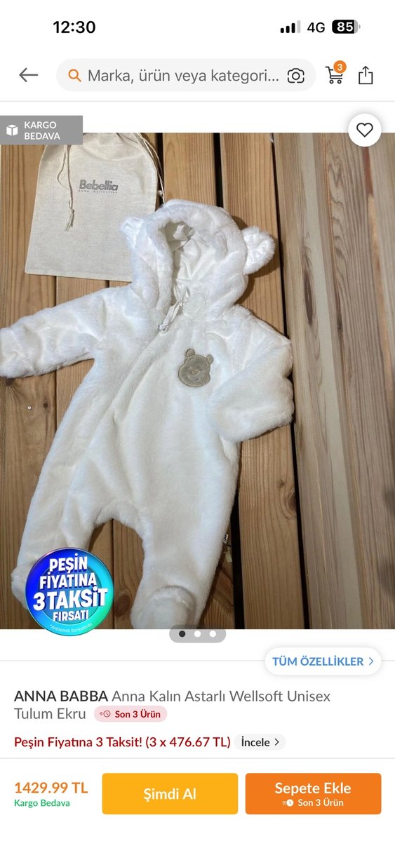 Kürklü Beyaz Kız Bebek Tulumu - Görsel 2