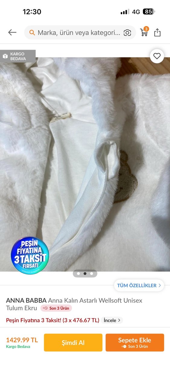 Kürklü Beyaz Kız Bebek Tulumu - Görsel 3