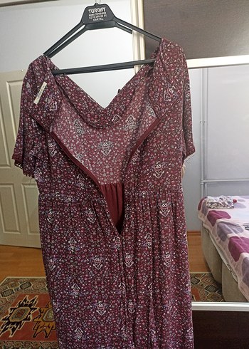 44 Beden Bordo Bohem Salaş Midi Elbise