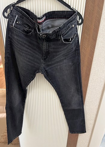Mavi Gri Erkek Denim Kemerli Dar Kesim Jean