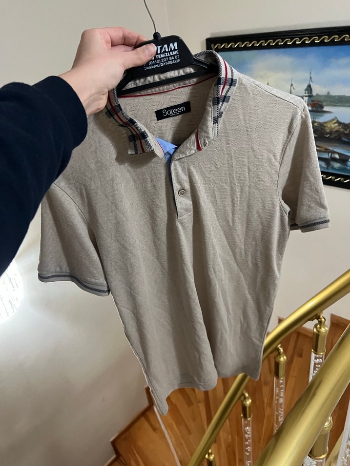 Düğmeli Bej Kısa Kollu Erkek Polo Tişört - Görsel 3