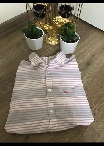 Burbery Orjinal Bej Çizgili Erkek Gömlek, Uzun Kollu - Görsel 3