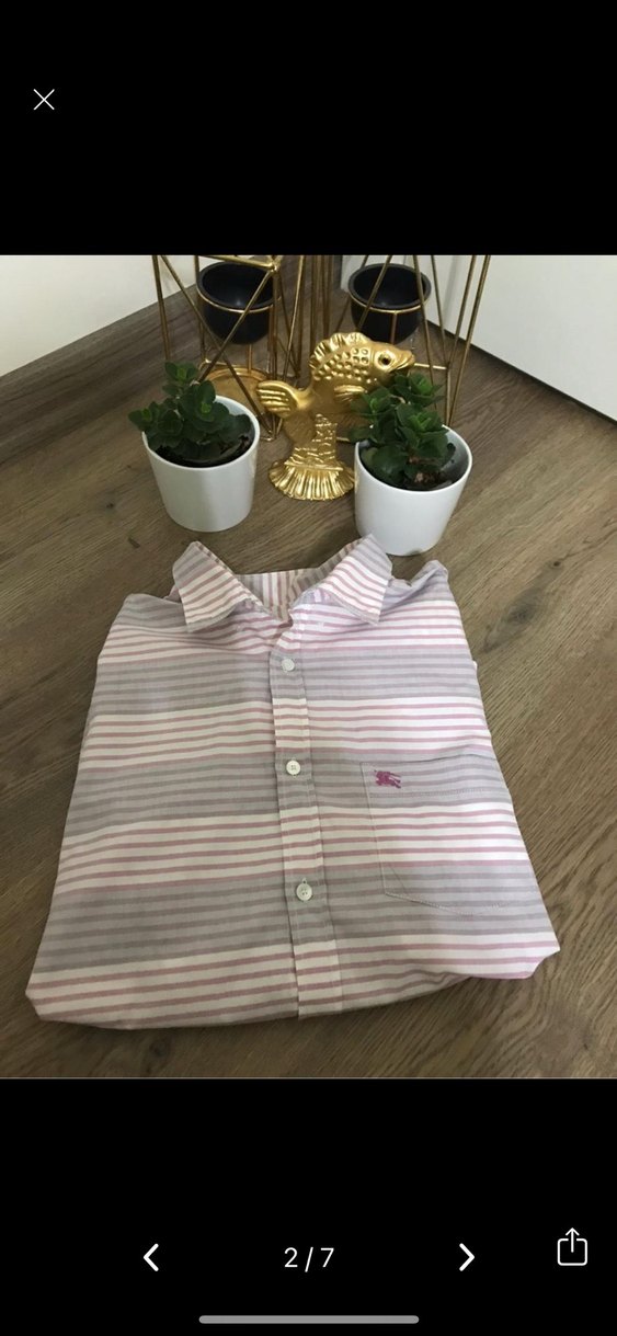 Burbery Orjinal Bej Çizgili Erkek Gömlek, Uzun Kollu - Görsel 3