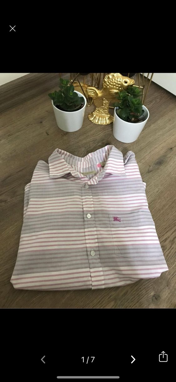 Burbery Orjinal Bej Çizgili Erkek Gömlek, Uzun Kollu - Görsel 4