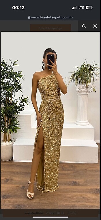 Alfabeta Gece elbisesi nişan elbisesi gold pullu abiye gece elbisesi