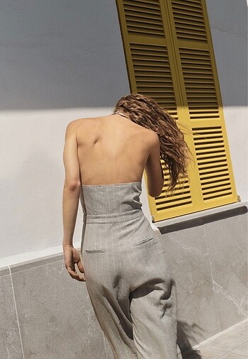 Zara Keten karışımlı ve çizgili ZARA tulum