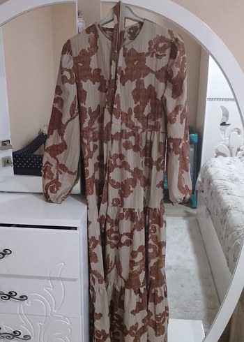 Bohem Uzun Kol Kahverengi Batik Elbise