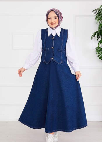 Diger Kadın Kemerli Lacivert Uzun Denim Elbise