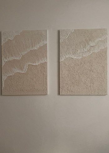 Bej Dokulu Soyut Tablo Seti - Görsel 2