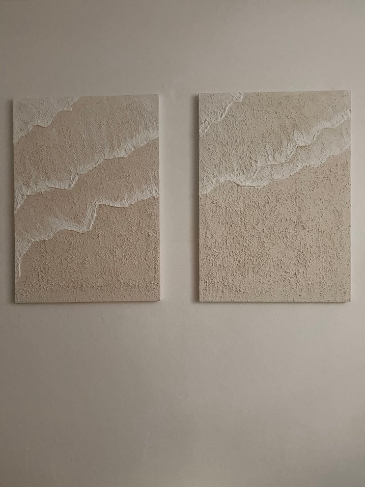 Bej Dokulu Soyut Tablo Seti - Görsel 2