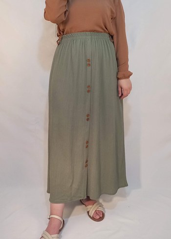 Haki Düğmeli Uzun Etek - Görsel 2