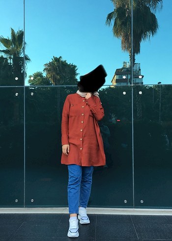 Düğmeli Kadın Camel Midi gömlek - Görsel 2