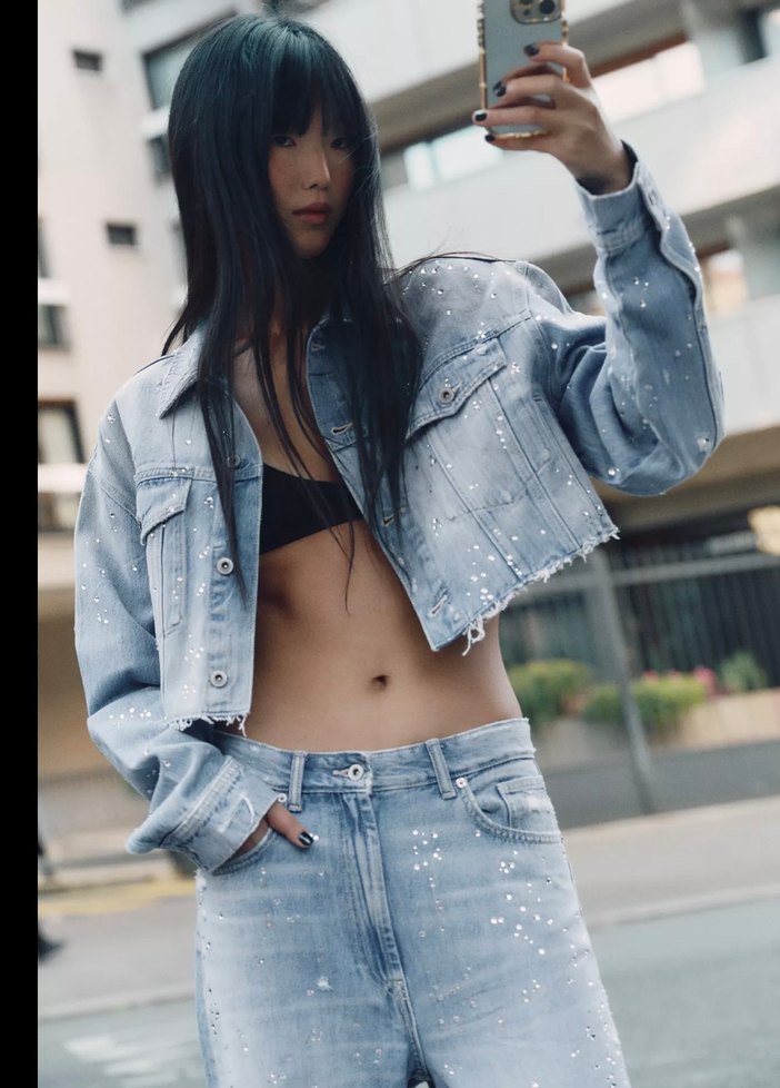 Zara taşlı jean ceket - Görsel 2