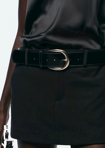 Zara Siyah Deri Kemerli Mini Etek - Görsel 3