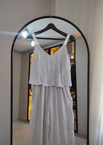 grj V Yakalı Keten Uzun Elbise - Görsel 2