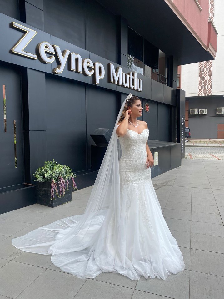 Beyaz Straplez A Kesim Gelinlik - Görsel 4