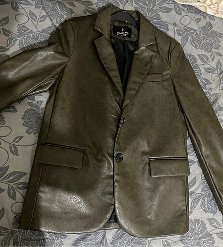 Stradivarius Haki Deri Blazer