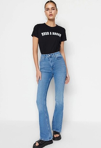 Mavi Renk İspanyol Paça Jean