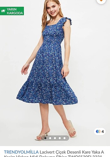 TRENDYOLMİLLA mavi çiçekli elbise
