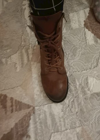 Kahverengi Deri Biker Tarzı Kadın Bot - Görsel 3