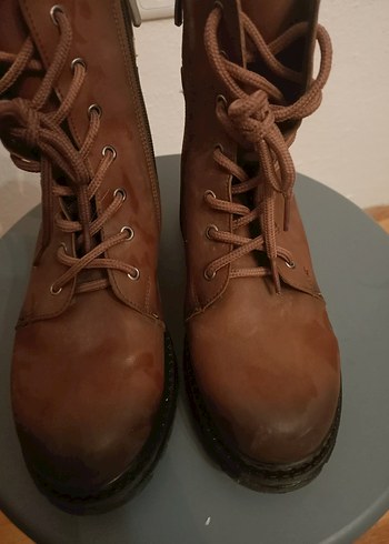 Kahverengi Deri Biker Tarzı Kadın Bot - Görsel 5