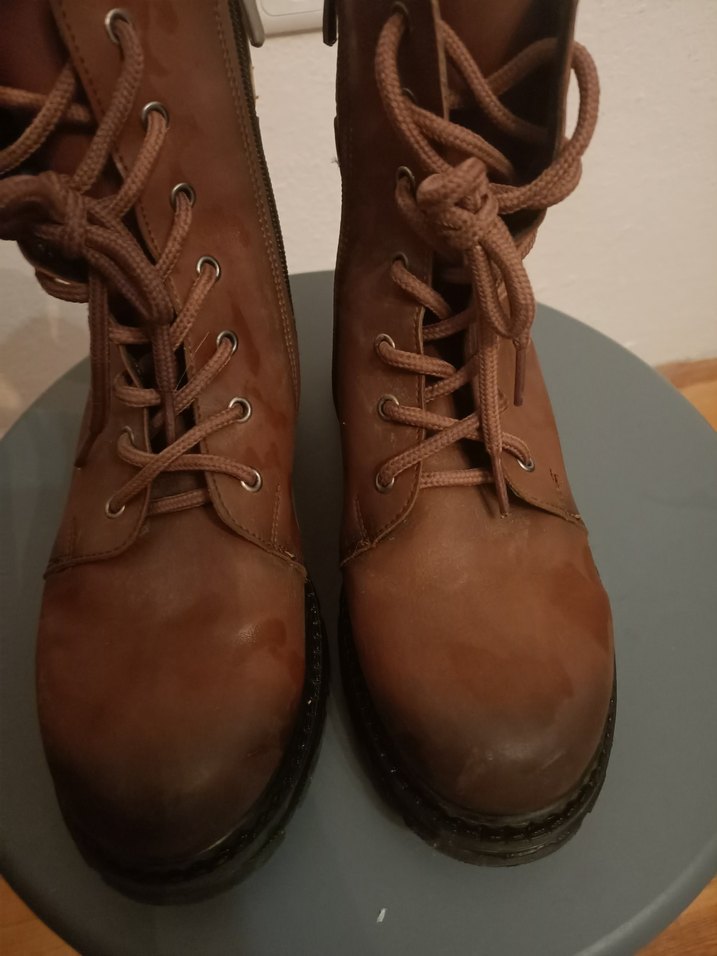 Kahverengi Deri Biker Tarzı Kadın Bot - Görsel 5