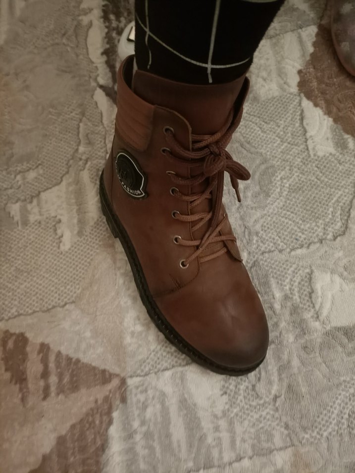 Kahverengi Deri Biker Tarzı Kadın Bot - Görsel 4