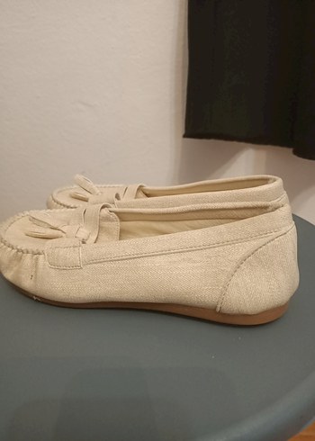 Bej Keten Kadın Dolgu Topuklu Babet - Görsel 2