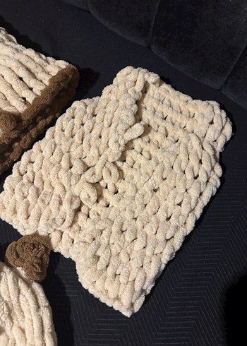 Bohem Tarzı Kahverengi Nakışlı Çocuk Bere ve Atkı Seti - Görsel 4